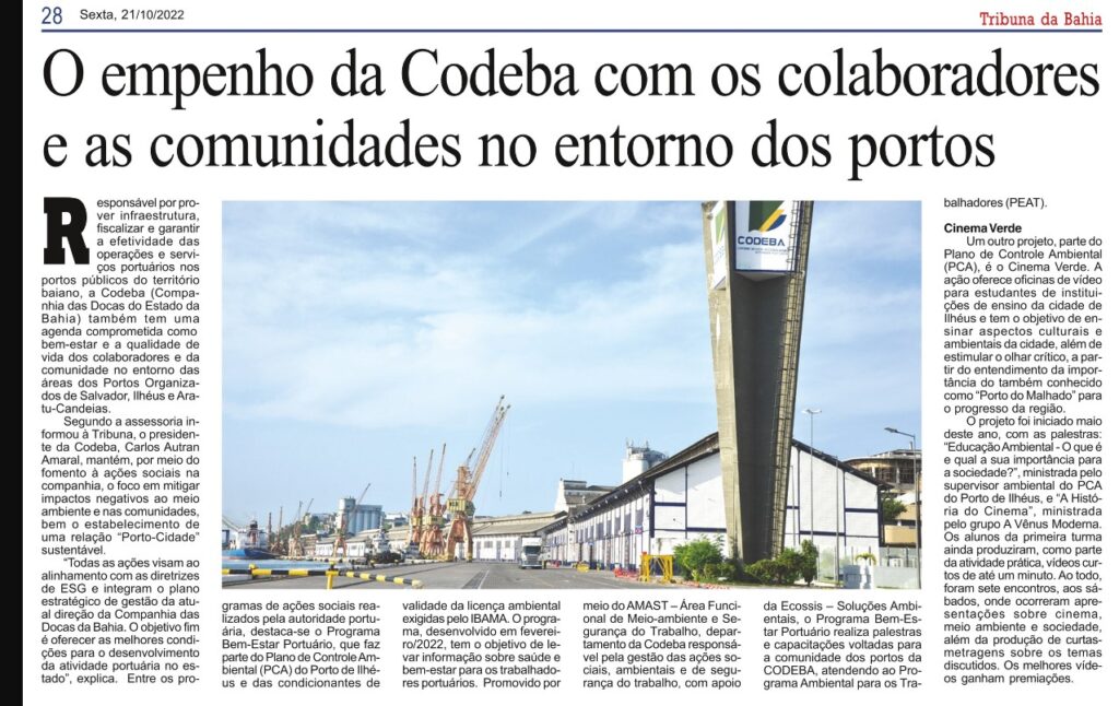 Ecossis Destaque No Jornal Tribuna Da Bahia Ecossis